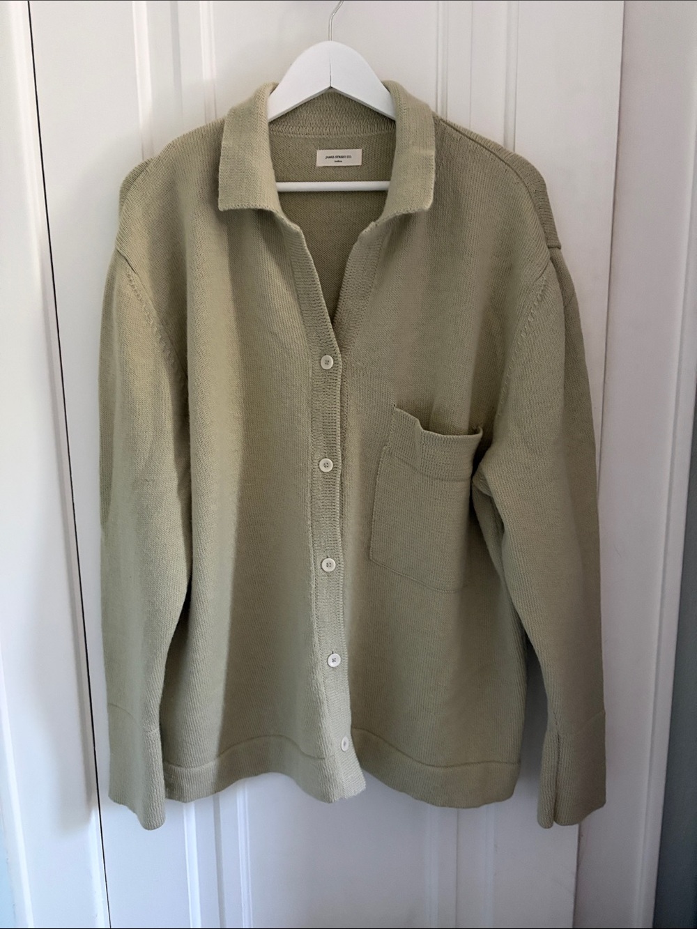 Collared Button-Up Knit Cardigan in Sage Green